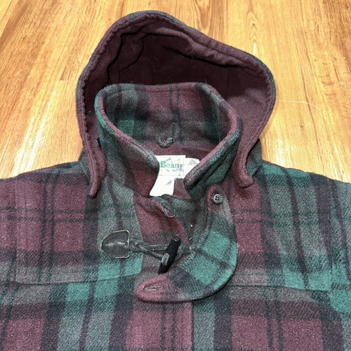 Vintage LL Bean Plaid Toggle Wool Coat Womens Size 10 Green Burgundy USA *holes - Picture 3 of 14