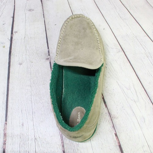 LL Bean Men's Gray Suede Slip On Fleece Lined Mountain Moccasin Slippers Sz 13 M - Picture 7 of 9