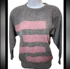 MACKINNON OF SCOTLAND Sweater Lambswool Angora Pullover Wool Pink Gray Small