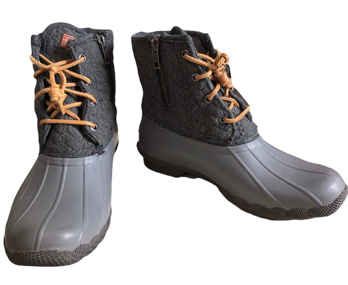 Sperry Duck Boots STS97186 Gray Charcoal Saltwater Rope Womens 6M Quilted  Ankle