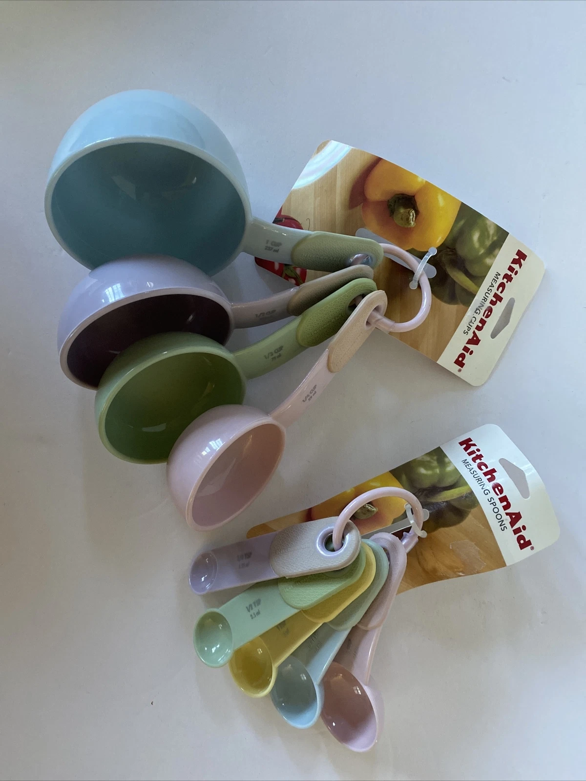 Multi Color KitchenAid Measuring Cups and Spoons Set Pink Blue Yellow Green New