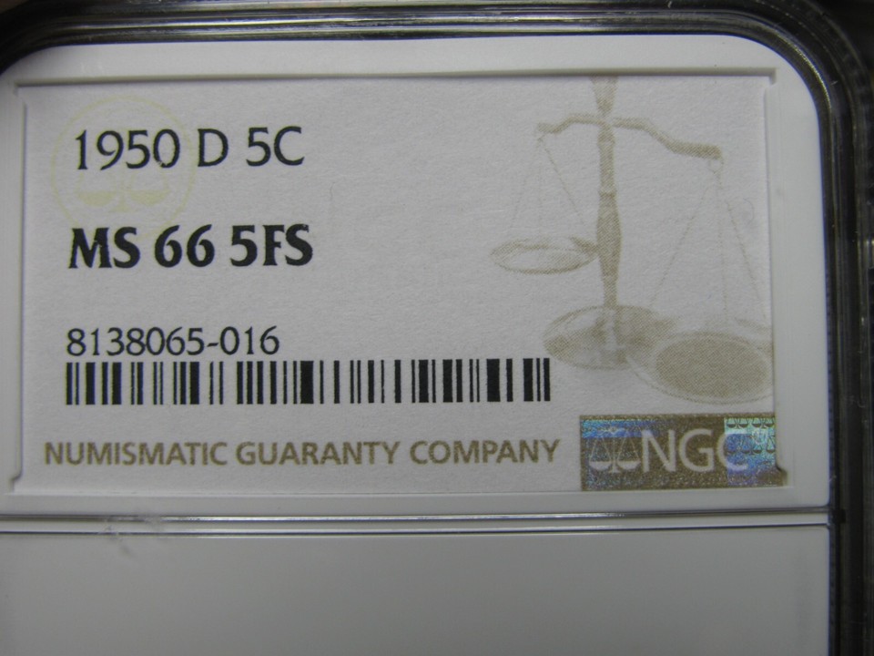 1950-D Jefferson Nickel ---- MS-66 5FS NGC Slabbed Graded Coin ...