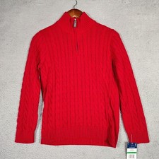 Izod Sweater Boy's Large 14/16 Regular Red Cable Knit Long Sleeve 1/4 Zip NWT