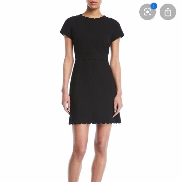 CLUB MONACO Black Crepe Santina Scalloped Trim Mini LBD Cocktail Dress 6 = S 🖤 - Image 3 of 4