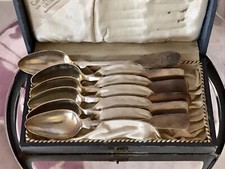 Antik Biedermeier 6x L&ouml;ffel Teel&ouml;ffel 12 Loth Lot Silber Echtsilber 1847 im Etui
