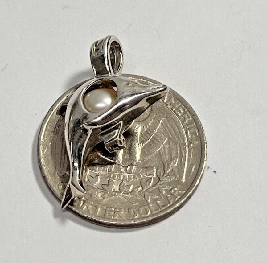Beautiful Solid Silver 925 Designer Dolphin & Pea… - image 9