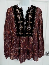 NEW!! DANIEL RAINN Sz Med. 8/10 Boho Peasant Blouse Velvet Bodice Beaded Tassels
