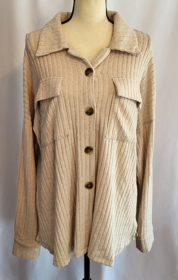 SIMPLE Chaqueta Top Mujer Suave De Gran Tamaño Con Botones Manga Larga L Crema Nueva con Etiquetas $106 Foto 3 de 4