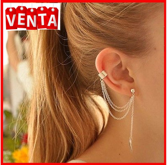 Par de Aretes Mujer Niña Cadena Colgante Estilo Mas Moderno Oro Plata