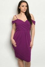 Womens Plus Size Purple Sheath Dress 1X Cold Shoulder