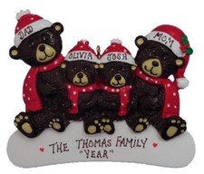 Personalized Black Bear Family of 4 Christmas Ornament