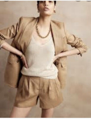 NEW Banana Republic Women's Linen Blazer Iced Latte Beige Size 16 #813908