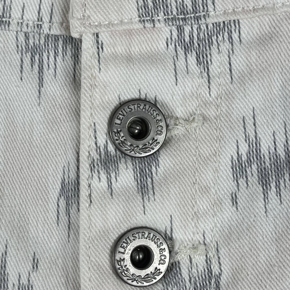 LEVI'S Mujer Talla 27 Azul Blanco Estampado Alto Botón Mosca Denim Vaqueros Shorts Foto 4 de 4