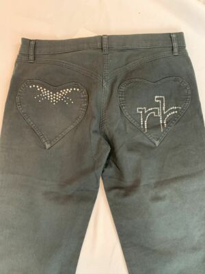 Roccobarocco Black Capris with Rhinestone Detailing & Heart Pockets
