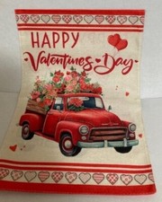 Garden Flag - Happy Valentine's Day - Red Truck with Flowers - 18" X 12 -