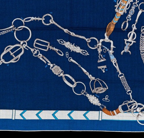 Auth. Hermes Les Chevaux Dechaines - Shawl CS140 Cashmere Silk - Marine New Tag - Picture 8 of 21
