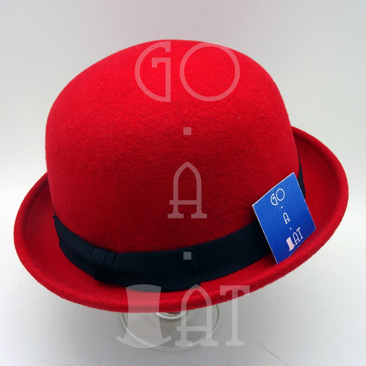 FASHION Wool Felt Soft Bowler Hat Men Women Derby Ribbon Unisex 59cm Red