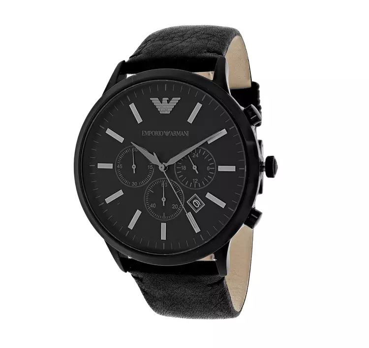 NEW EMPORIO ARMANI MENS AR2461 BLACK LEATHER MENS CHRONOGRAPH