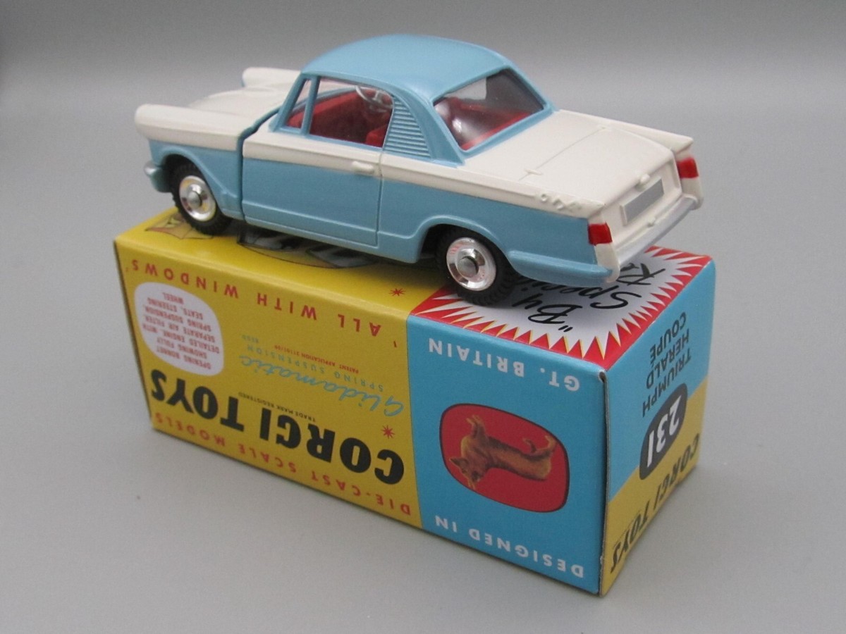 Corgi No 231 Triumph Herald Coupe in Blue & White, Excellent