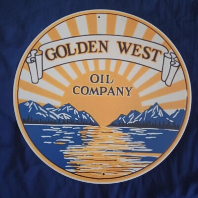 12'' Round Metal Sign Man Cave Wall Art Garage Bar Gas Station Golden West Oil