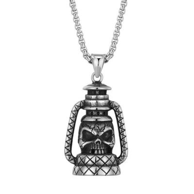  Mens Kerosene lamp Amulet Samurai Skull Pendant Necklace Stainless Steel Men