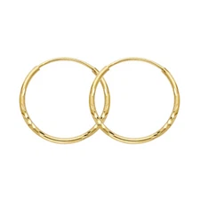 Ioka - 14K Gold 1.5mm Thickness Diamond Cut Satin Endless Hoop Hinged Earrings