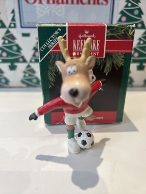 Vintage Komet Rentier Champs Weihnachten Punze Andenken Ornament in Box