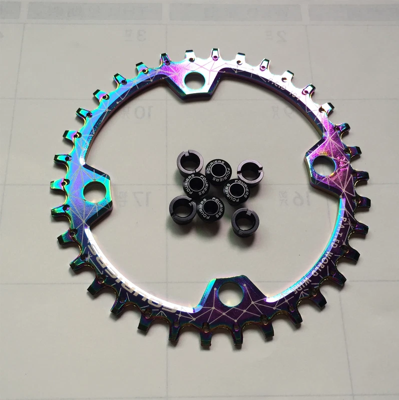 FOURIERS Steel BCD104 Chainring 32-34-36T Tooth Mountain Bike Ti-coated DX009CM - Image 2 of 4