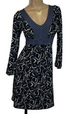 Nine West ~ Black Navy White Jersey Print V-Neck Yolk Party Dress S NEW $119