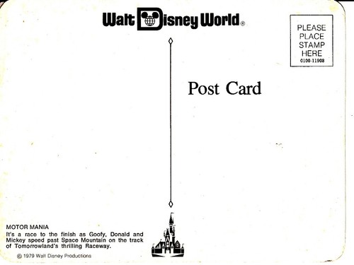 Postal grande de Walt Disney World 1979 Tomorrowland Raceway Goofy Mickey - Imagen 2 de 2