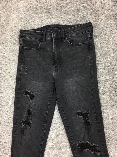 American Eagle Super Hi Rise Jegging Crop Jeans Womens Size 6 Black Denim - Picture 2 of 14