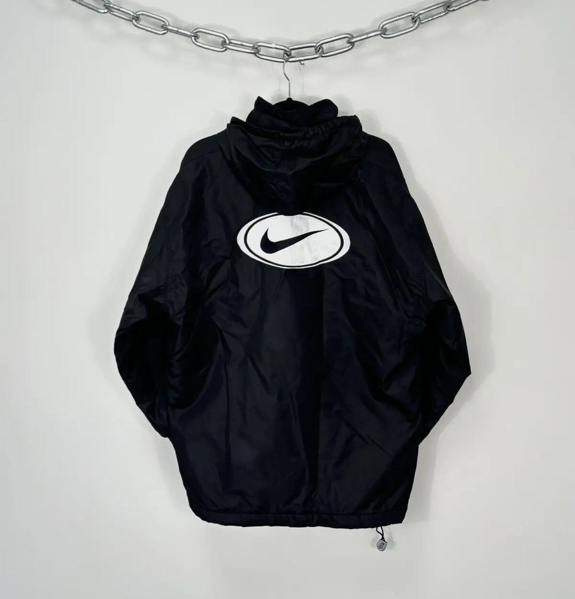 ジャケット・アウター 2000s NIKE nylon jacket hoodie big logo Vintage Nike Y2K Big Logo 90s Swoosh Black Hooded Jacket | eBay