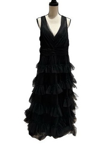 Betsy & Adam Black Tiered Tulle Ruffle Gown Size 18W $299
