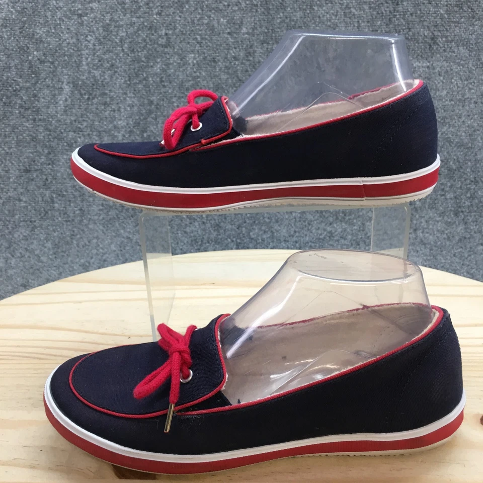 Grasshoppers 鞋女式 6.5 米莫卡辛乐福鞋蕾丝蝴蝶结懒人鞋蓝色红色帆布 — 第 2/4 张图片