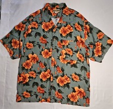 Mens Original Island Sport Short Sleeve Floral Vacation Button Up Shirt Large