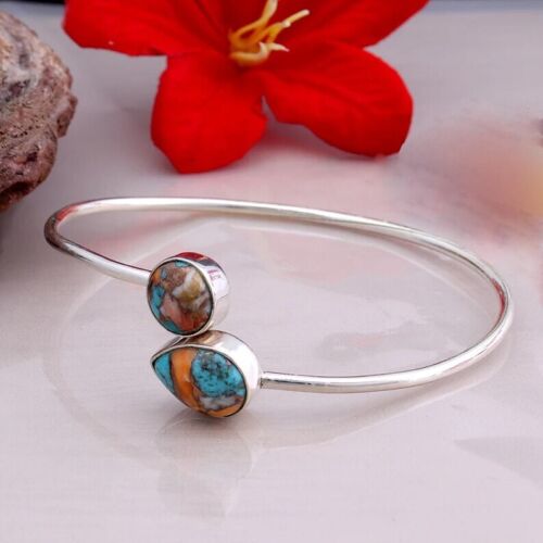 Brazalete Brazalete Abierto Ajustable Turquesa Ostra Espinoso Natural Regalo Boda - Imagen 7 de 10