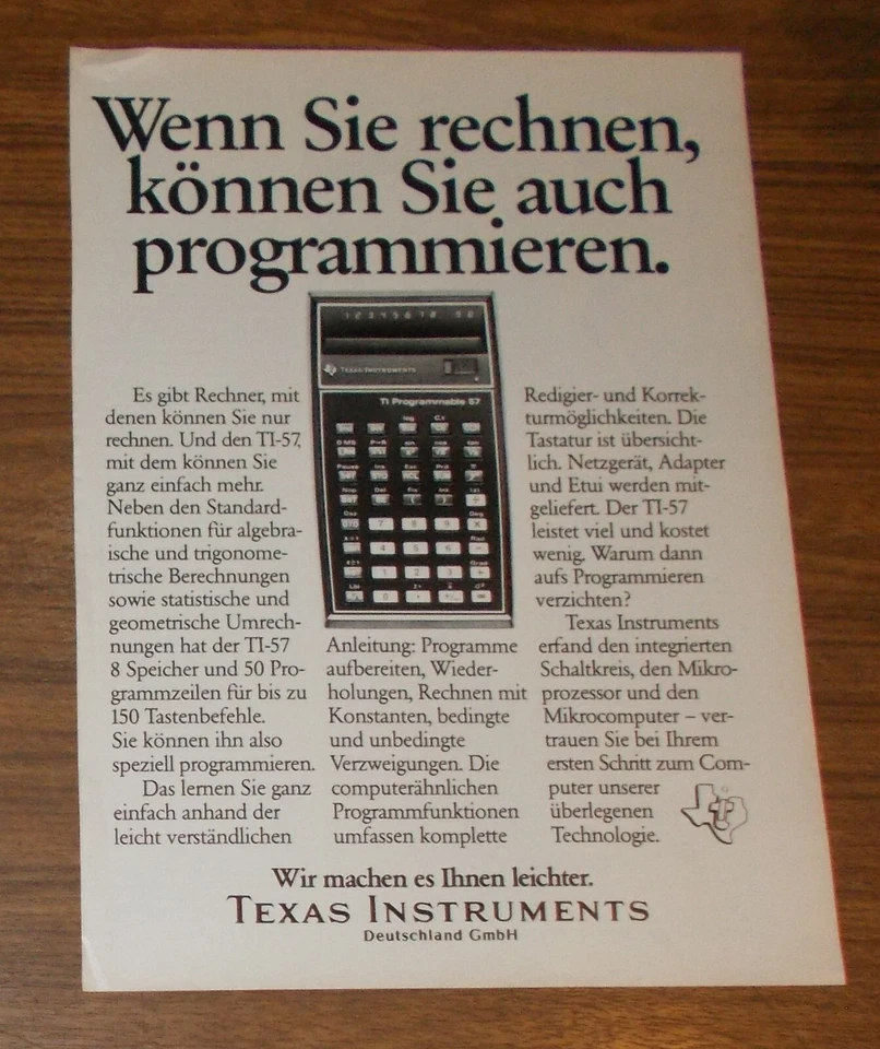 Seltene Werbung TEXAS INSTRUMENTS TI-57 Taschenrechner 1981 - Bild 1 von 1
