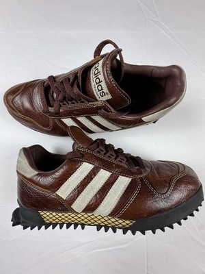 Vintage 2002 adidas Marathon Trainer Brown Leather Flower Sole Mens US 8.5