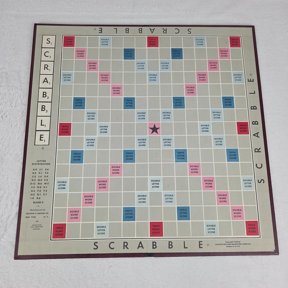 Vintage 1953 Scrabble Selchow & Righter Game Set Wood Tiles Box Instructions - Image 3 of 4