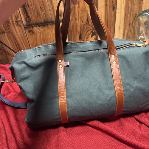 Hudson Sutler Commuter Duffel Bag Mens Canvas Leather Trim Green VG - Picture 6 of 16