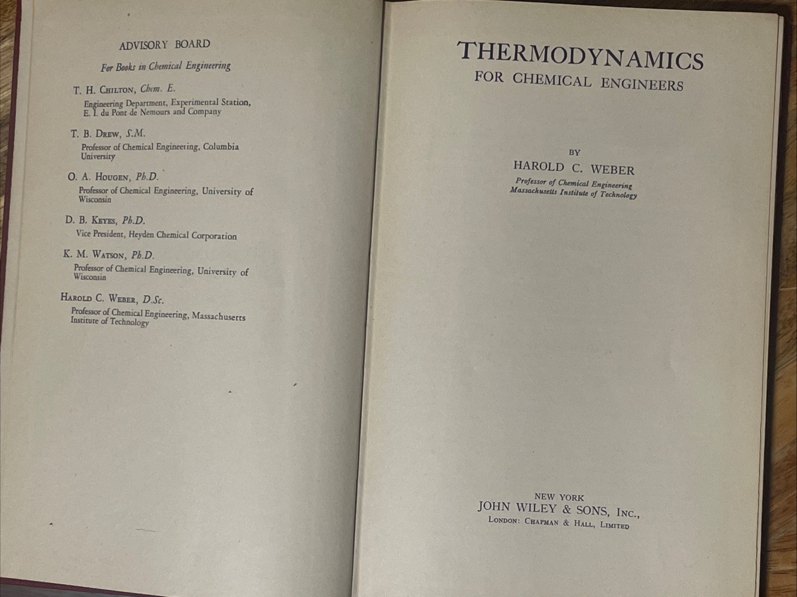 Thermodynamics for Chemical Engineers by Harold C. Weber Hardcover Book