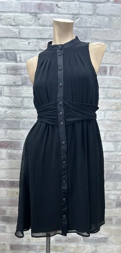 VETEMENTS Abito Camicie WHBM Nero Chiffon Gioiello Bottoni Vestibilità e Svasate Tg 4