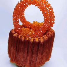 Womens Orange Beaded Fringe Tassel Mini Top H...