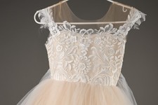 New Ivory Lace Tulle Flower Girl Dress w/ Removable Tulle Train 7-10