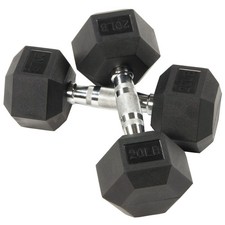 20Lb 1-Pair Rubber Encased Hex Dumbbells Hand Weights Strength Training Workouts