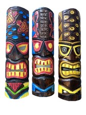 SET OF 3 20" TIKI MASK HAWAIIAN WALL ART ISLAND HOME DECOR TRIBAL BAR TROPICAL