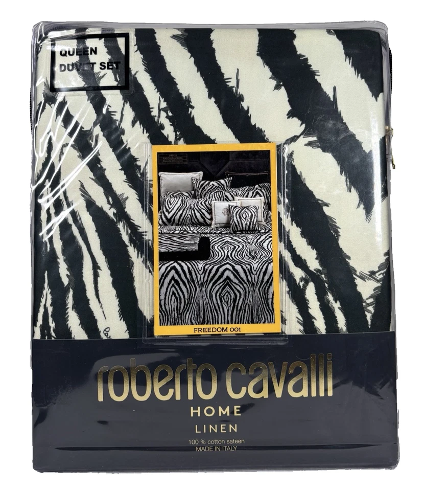 Juego de funda nórdica Roberto Cavalli Home Freedom 001 Queen estampado cebra algodón satén Foto 3 de 4