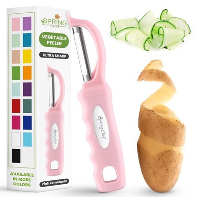 Spring Chef Premium Swivel Vegetable Peeler, Soft 7.5''x1.5'', Pink Lemonade 