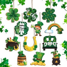 Yulejo St. Patricks Day Decorations Wooden Shamrock Ornaments Good Luck Green