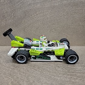 Lego Parts and Pieces Lot - White Green Racecar + Figure from 8898 World Racers